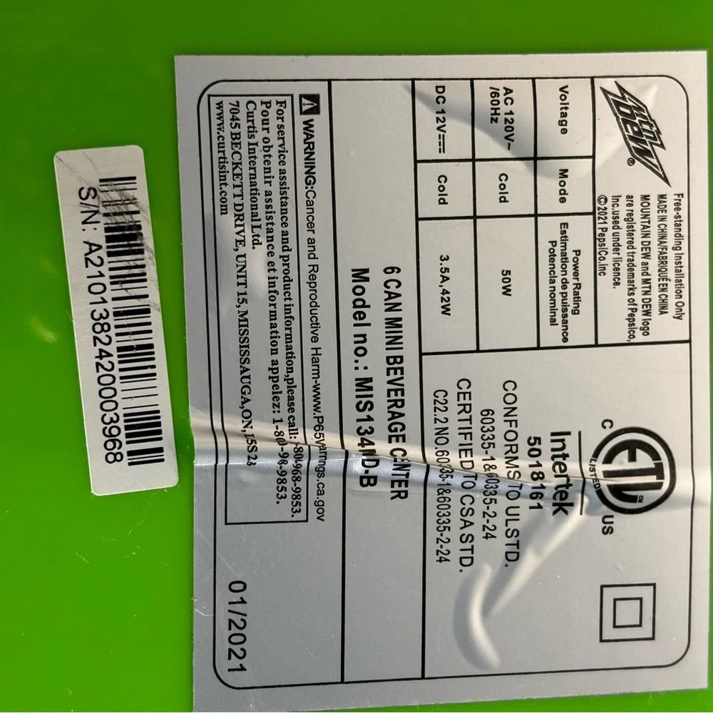 Mountain Dew 6 Can Mini Fridge Beverage Center Lime Green Logo. Works 9.5”x 7” - Picture 10 of 12